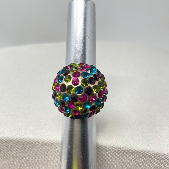 Rainbow‎ Multicolor Disco Ball Cocktail Ring Stretch Band Gold-Tone - Picture 9 of 10